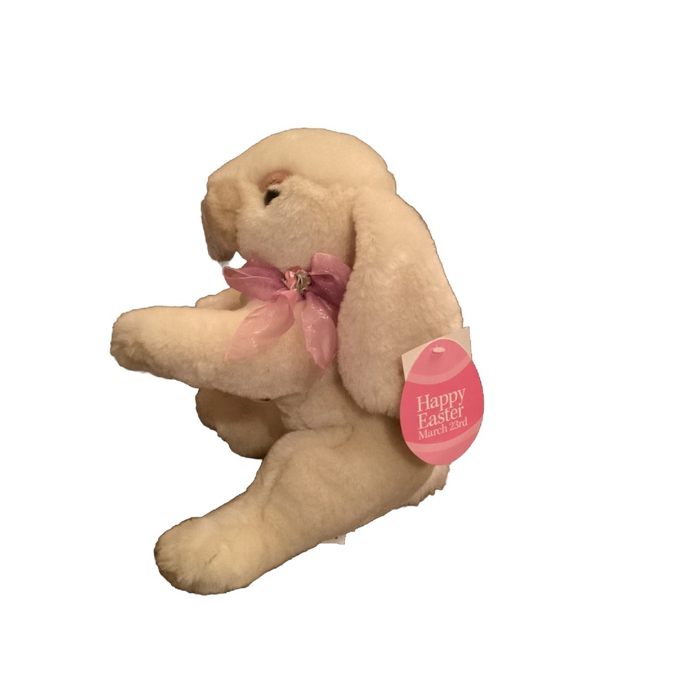 Commonwealth Bunny Rabbit Plush Tan Pink Bow Rose 10 Inch With Tags
